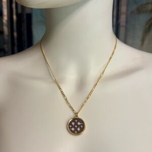 Coach Signature C Brown Wooden Inlay Pendant 18k/.925 Necklace